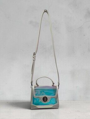Aldo Holographic Iridescent Blue Mini Crossbody Satchel Clear